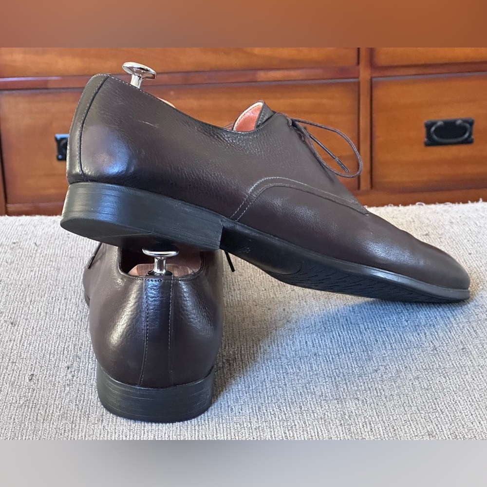 Santoni Plain Toe Brown Leather Men’s Oxford Dress Shoes Size 13 D - Picture 9 of 14